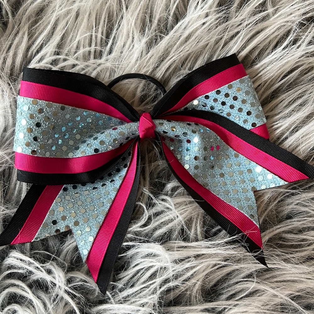 Gorgeous cheer bow blue black and pink